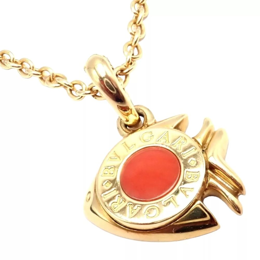 Authentic! Bulgari Bvlgari 18k Yellow Gold Coral Naturalia Fish Pendant Necklace